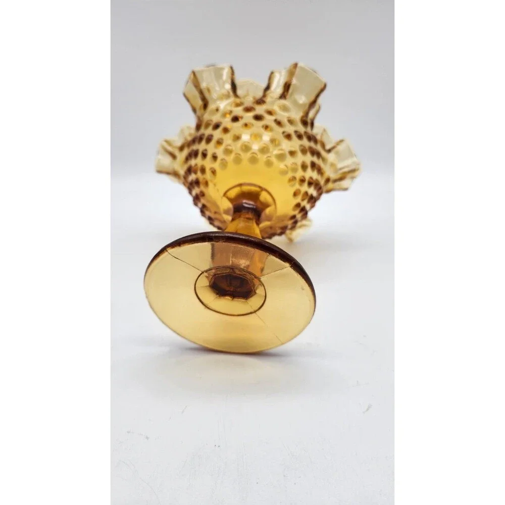Vintage Fenton Glass Pedestal Candy Dish Compote Bowl Hobnail Amber 6 1/4